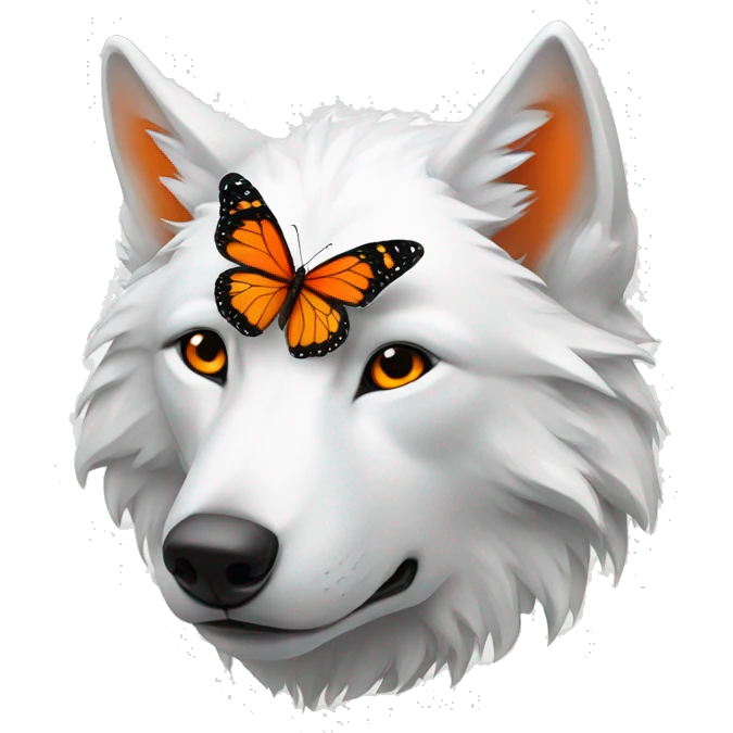 White wolf with orange butterfly emoji