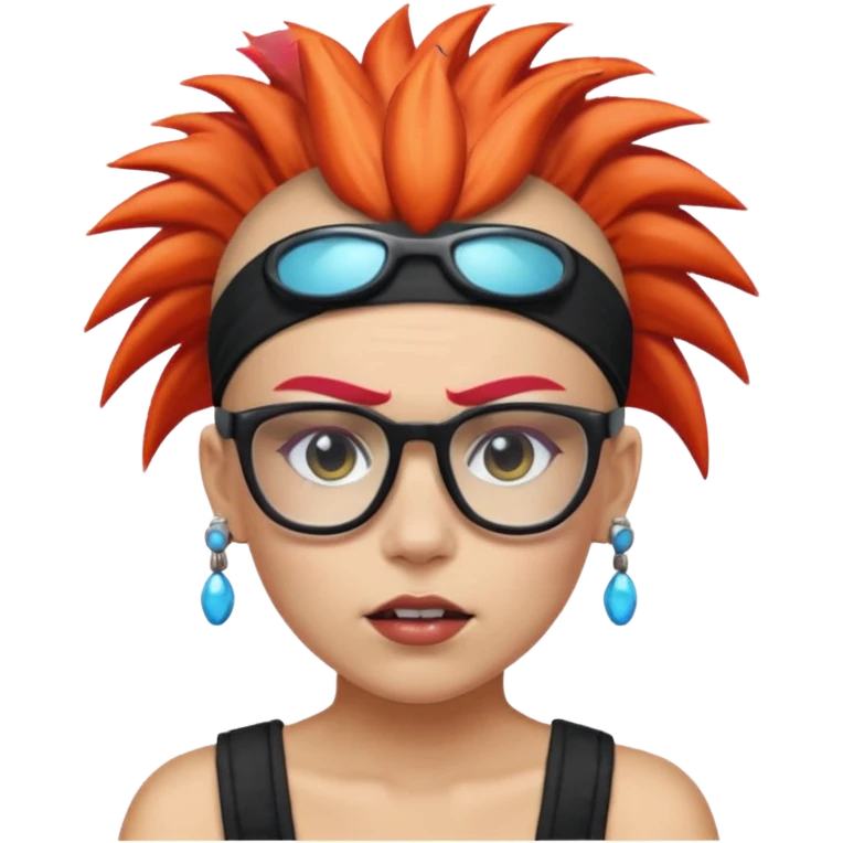 extreme mohawk person face headband glassess excessive makeup glowing hair emoji