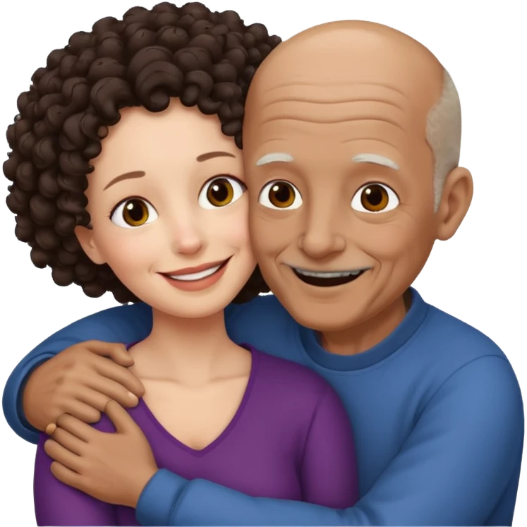  White no hiar Old man hugging dack skin curly hair woman emoji