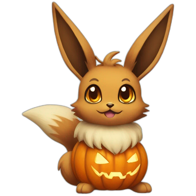 eevee pokemon style holding halloween pumpkin emoji