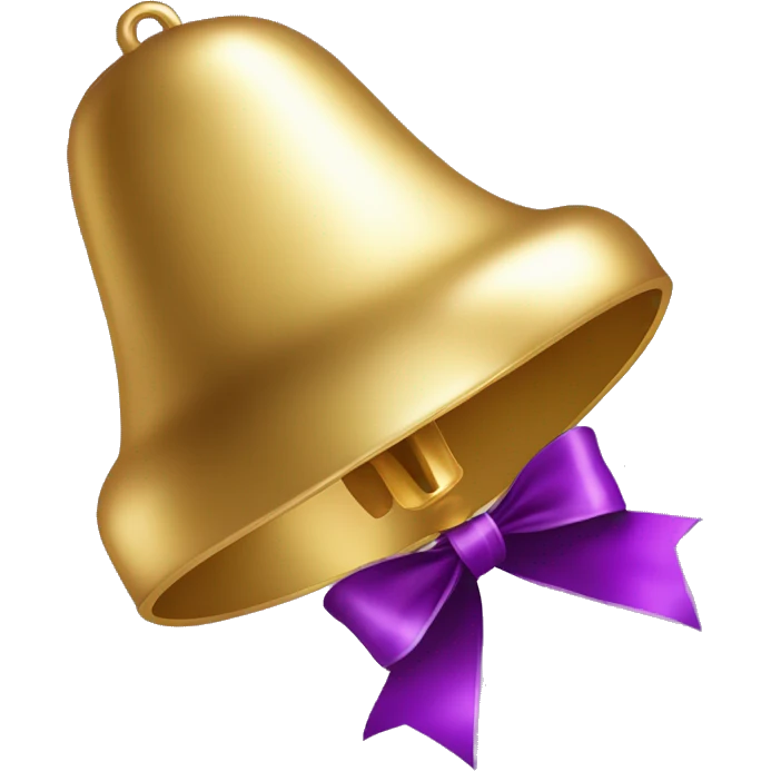 Gold bell with sparkles and purple ribbon, and in the middle it says: #CLARAMENTE emoji