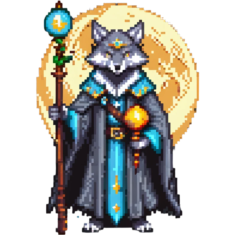 wolf wizard with magic moon staff emoji