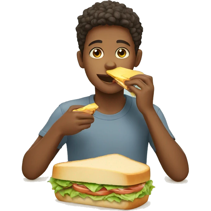 Boy eating sandwich on the table emoji