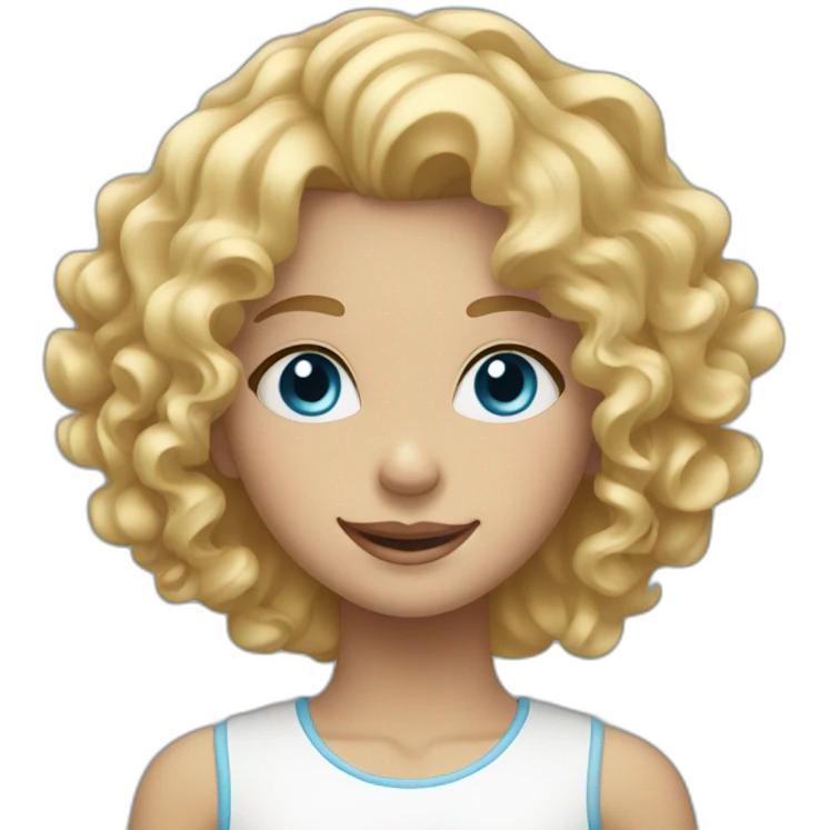 girl with curly blond hair, blue eyes, white teeth emoji