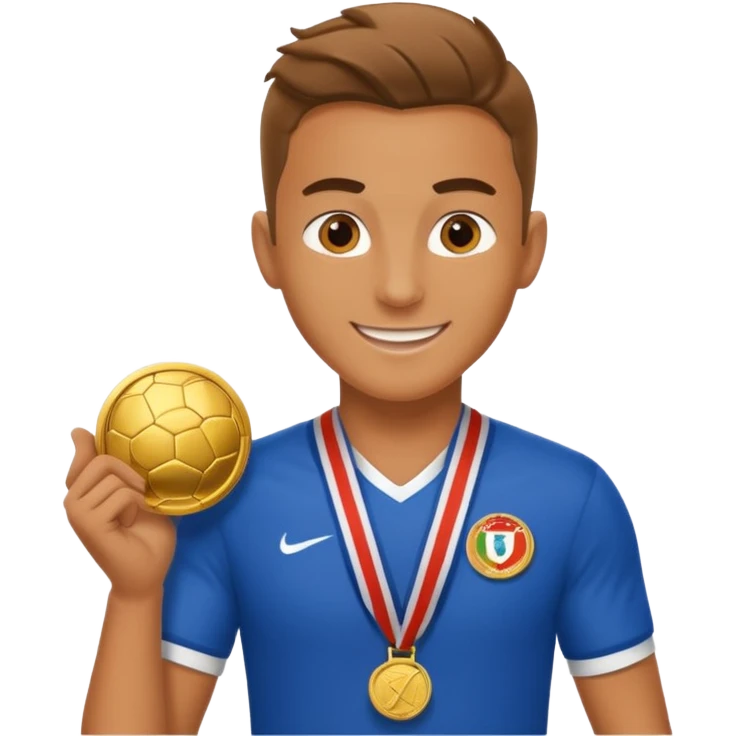 Happy soccer player with a first-place medal emoji