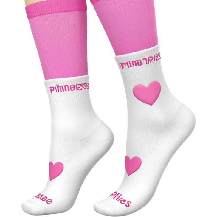 Pilates Grip sock - white crew sock with Pilates Princess in pink written under the cuff and a heart grip with brand Logo PIMABÉ  emoji