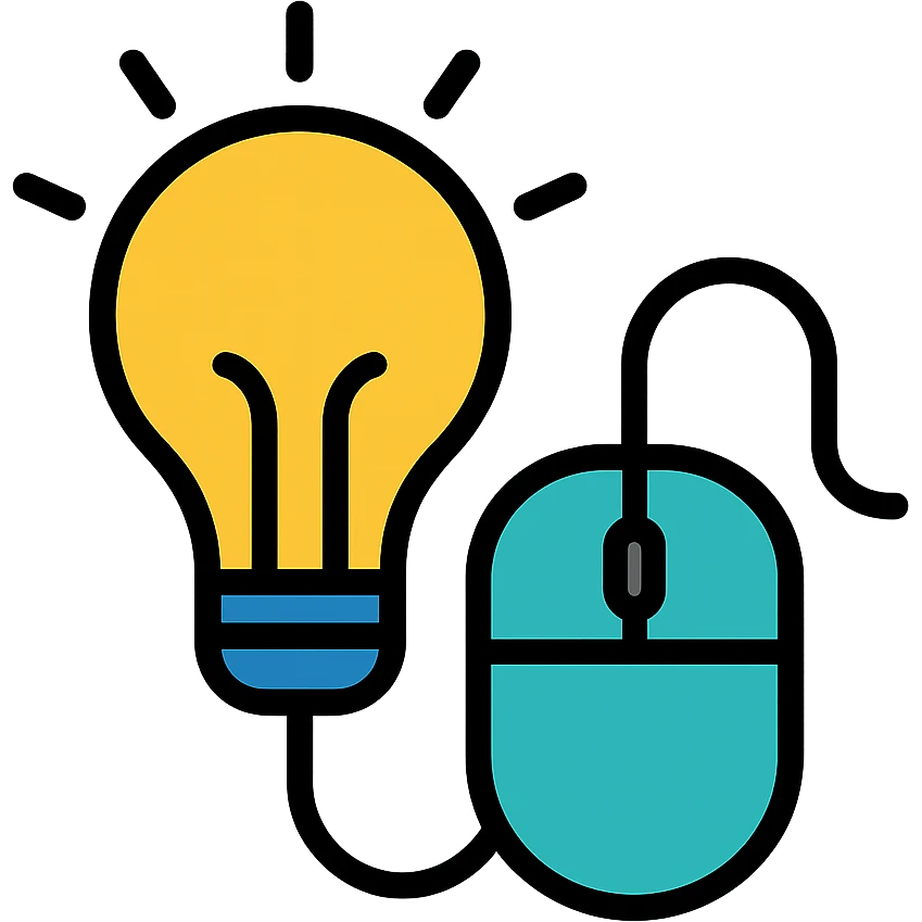 lightbulb combined with computer mouse, symbolizing technology ideas and tips, vibrant outlined icon style emoji