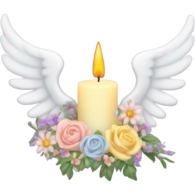 Candle, angel wing with halo, flowers emoji