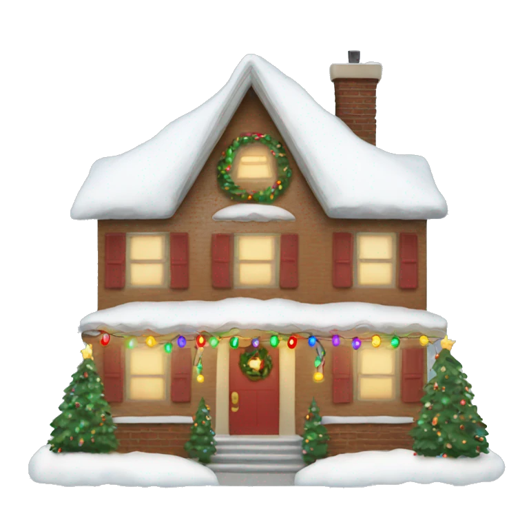 christmas house with lights on and garland emoji