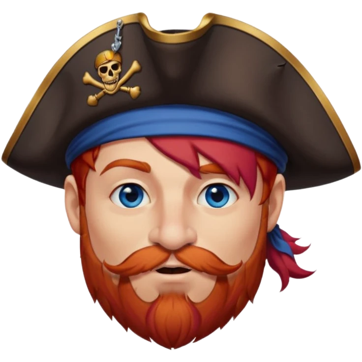 french pirate with hair that fades from brown to red , blue eyes, strong nose and a chin dimple winking and licking his mouth seductively emoji