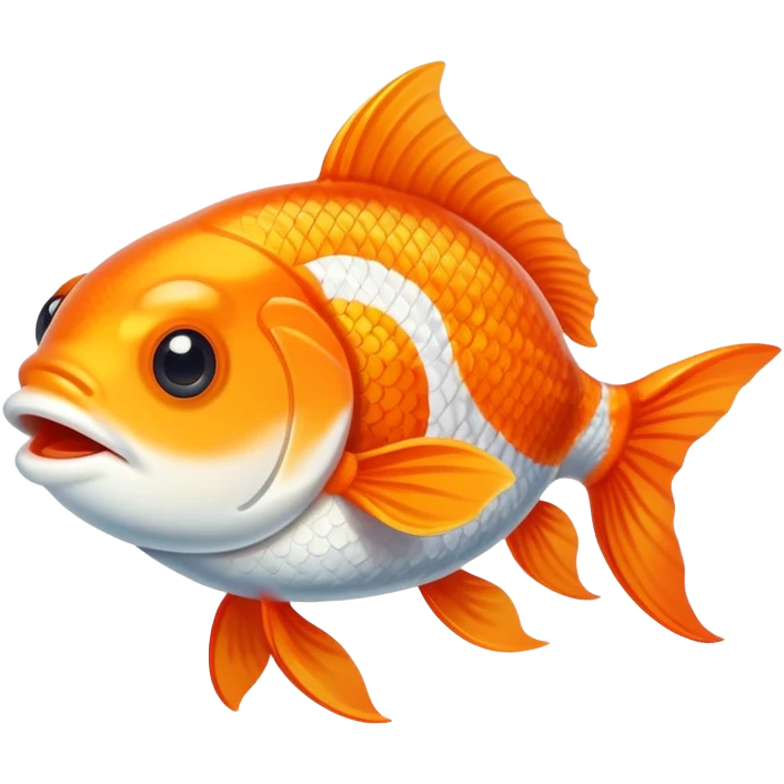 goldfish with crossed eyes and silly grin, orange and white fish emoji