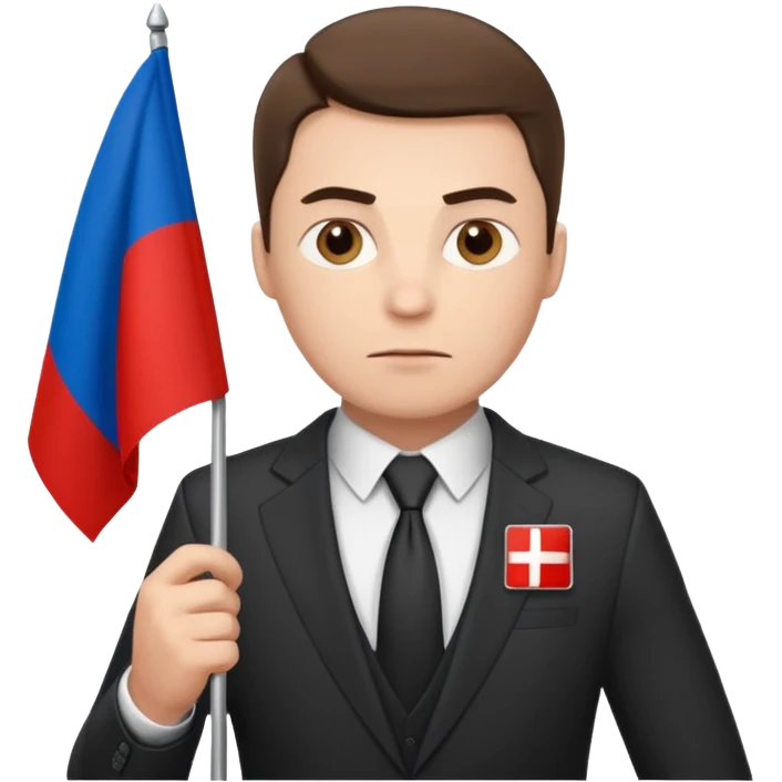 a male politician in a business suit with a Russian flag emoji