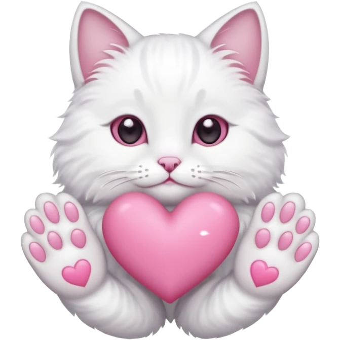 white cat hands holding a pink heart emoji