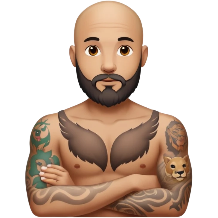 Bald man with beard with animal tattoos emoji