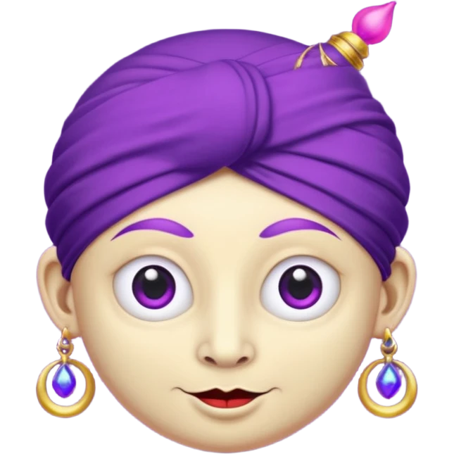 Saturn 🪐 with its rings as the main focus, wearing a whimsical turban, with a small purple devil face 😈, cartoon emoji style, vibrant and centered.
 emoji