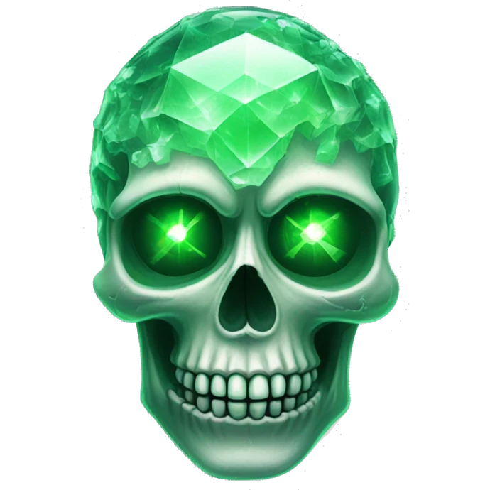  Crystalized transparent skull with glowing green eyes emoji