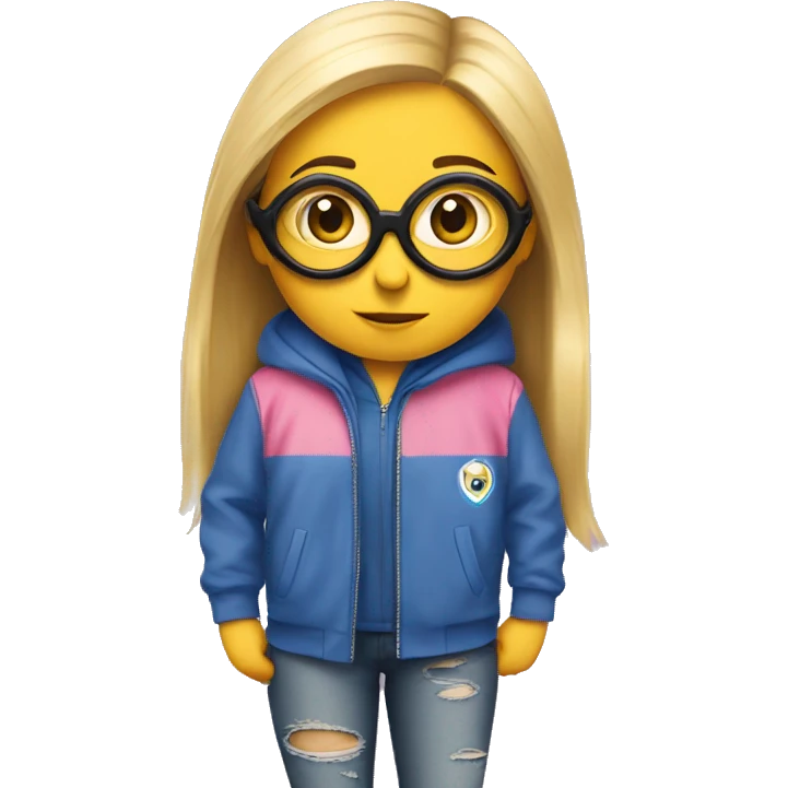 Girl Minion emoji with blue jacket and and pink nike sneakers emoji