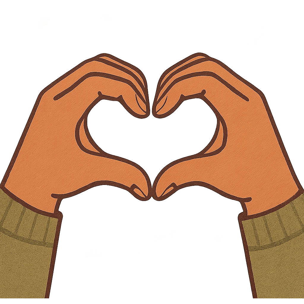 heart hands icon, hands forming a heart, warm color palette, flat illustration emoji