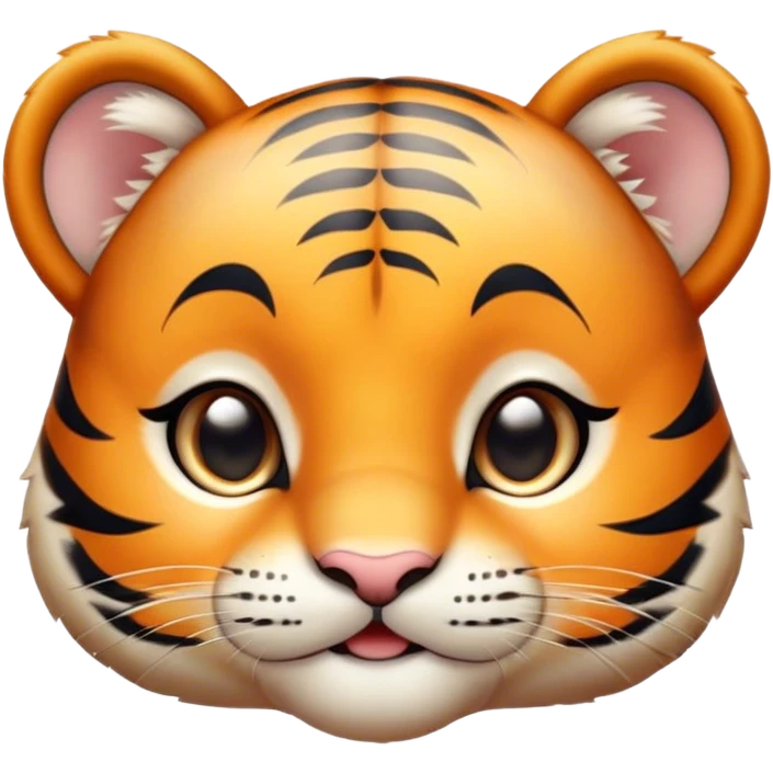 Cinematic Cute Tiger Cub Portrait Emoji, Head tilted playfully and inquisitively, with an adorably compact form accented by subtle stripes and round, sparkling eyes full of wonder, Simplified yet irresistibly adorable features, highly detailed, glowing with a warm, inviting wild glow, high shine, affectionate and lively, stylized with a touch of whimsical feline cuteness, soft glowing outline, capturing the essence of a mischievous yet loving tiger cub that seems as if it could leap out of the screen into your arms! emoji