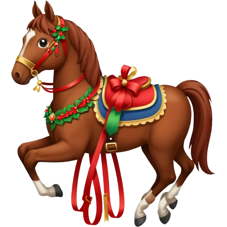 christmas brown horse with a red saddle emoji