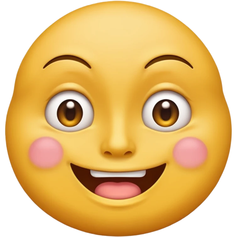 An ashamed, smiling yellow face emoji with huge breasts. emoji