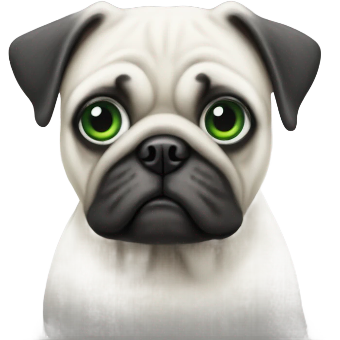 White pug with green eyes emoji