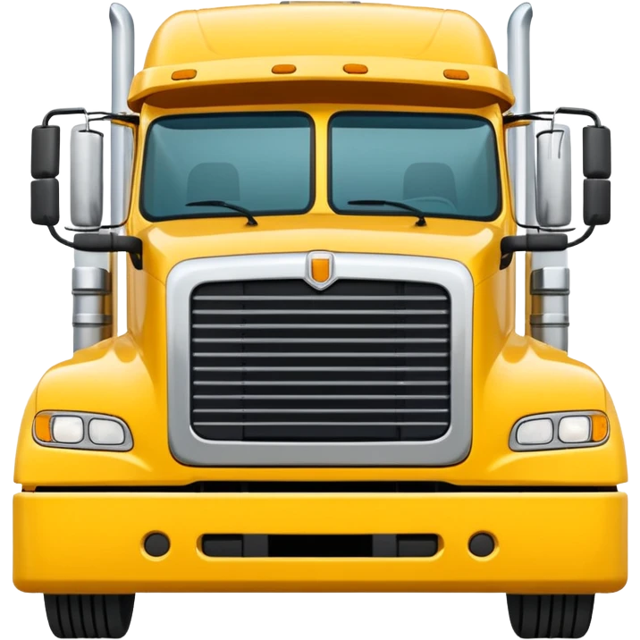 yellow sleeper semi truck with flat bed semi trailer, front view emoji