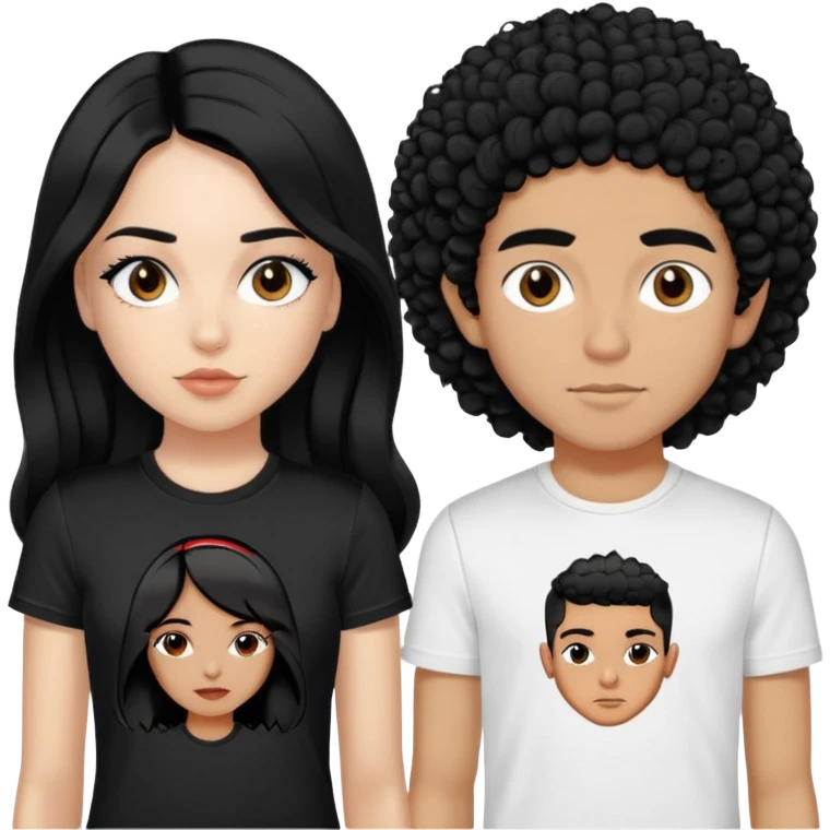 A girl with black straight hair, with a dsquared7 t-shirt, then with her there must be a Moroccan boy with black curly hair, with the dsquared7 shirt
 emoji
