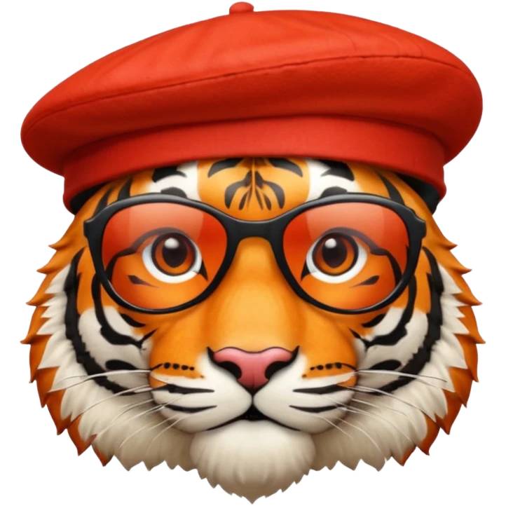 tiger in sunglasses with red berets emoji