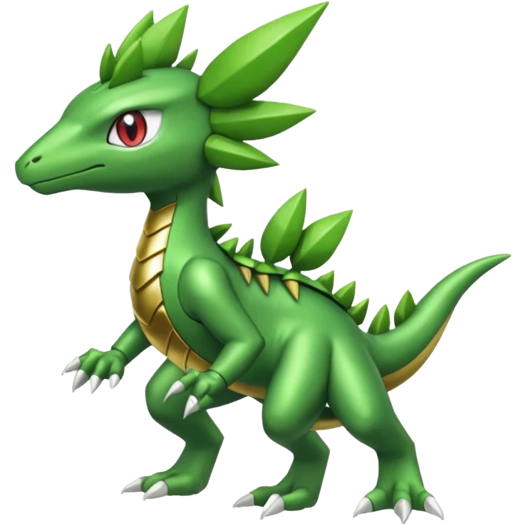Shiny Aural Kecleon-Sceptile-Genesect-Fakémon-fusion (full body) emoji