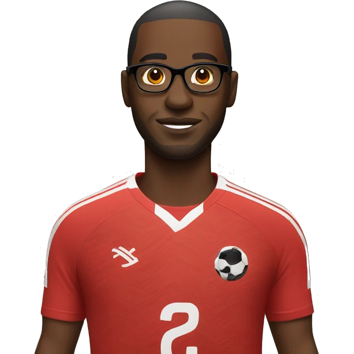 black man with glases and a soccer jersey emoji
