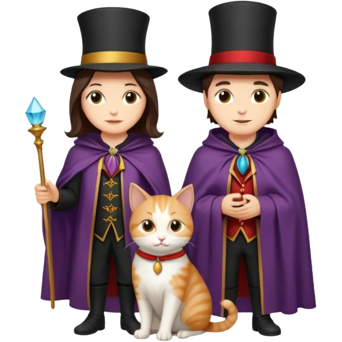 magician couple and their pet cat emoji