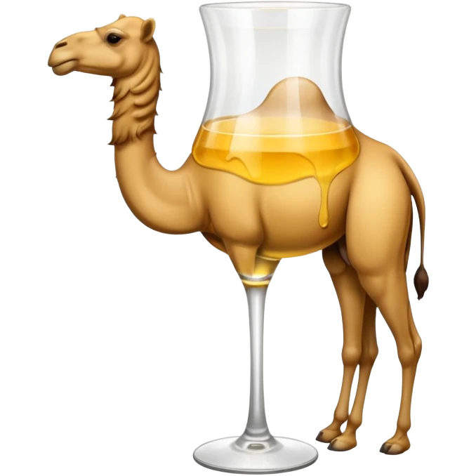 Ein glass mit gelber Flüssigkeit und einem Kamel drauf  emoji