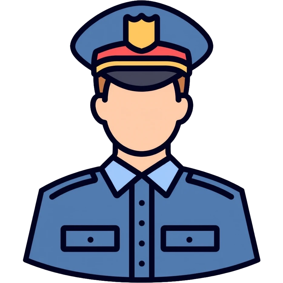 Russian police officer wearing blue uniform and traditional police cap with badge emoji