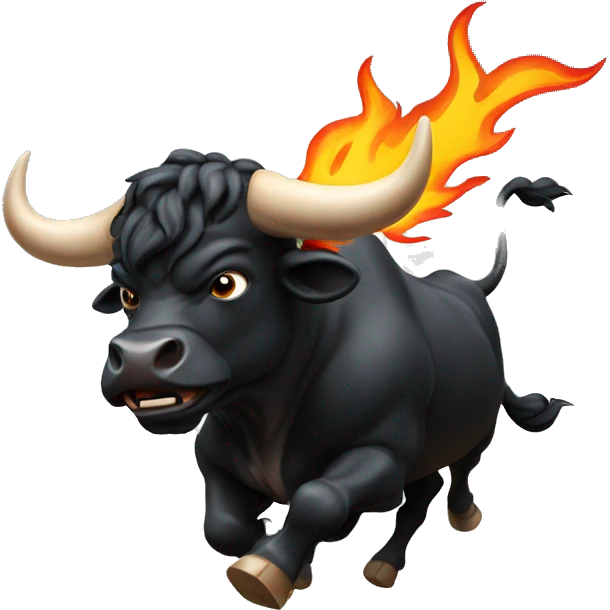 Super Angry running black bull with flames on the head  emoji