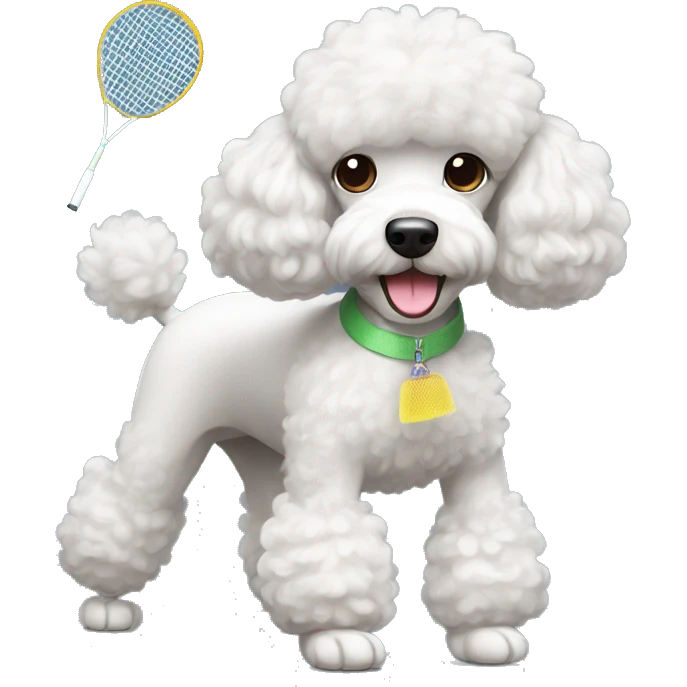 a poodle playing badminton with visible shuttlecock emoji
