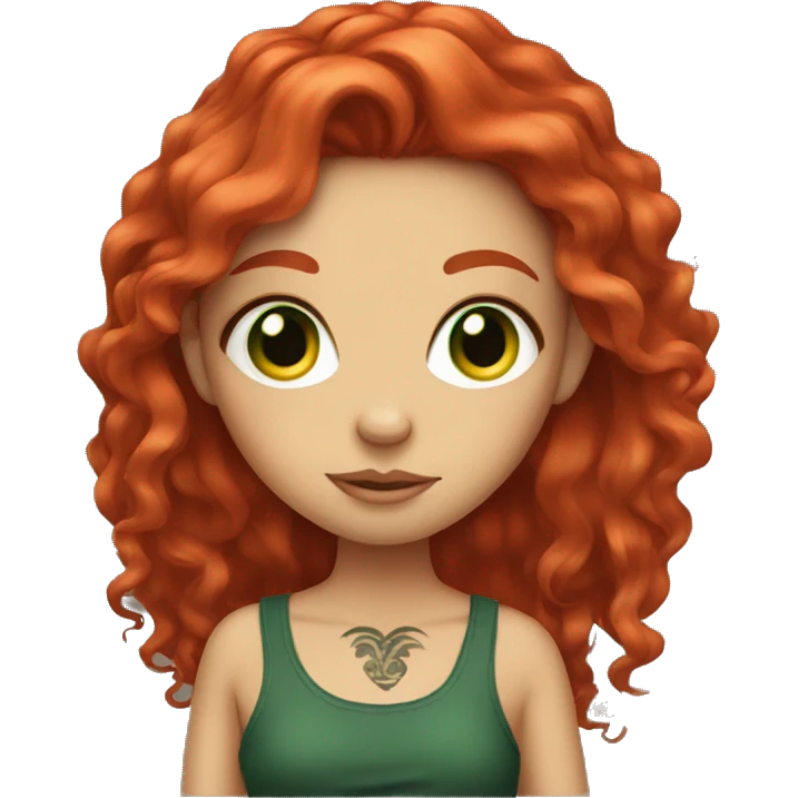 red hair girl with tattoos, green eyes emoji