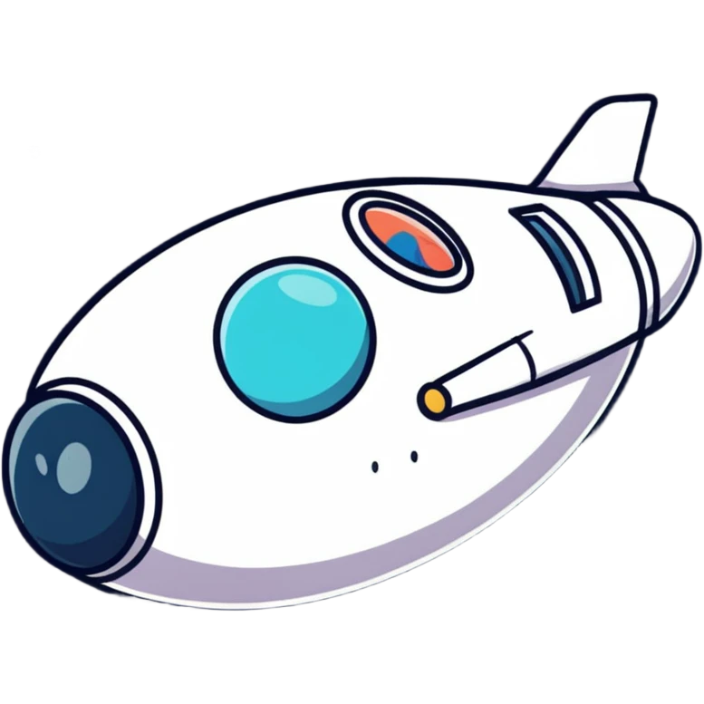 Cartoon spaceship with a bulging round middle section resembling a pregnant belly, cute face on the front emoji