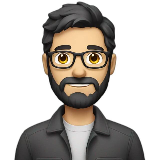 a dark-haired guy with glasses and a beard in a repairman's suit emoji