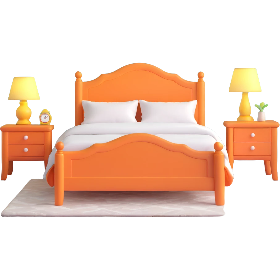 planned furniture, isometric view, bedroom set, bed, nightstand, lamp, playful colors emoji