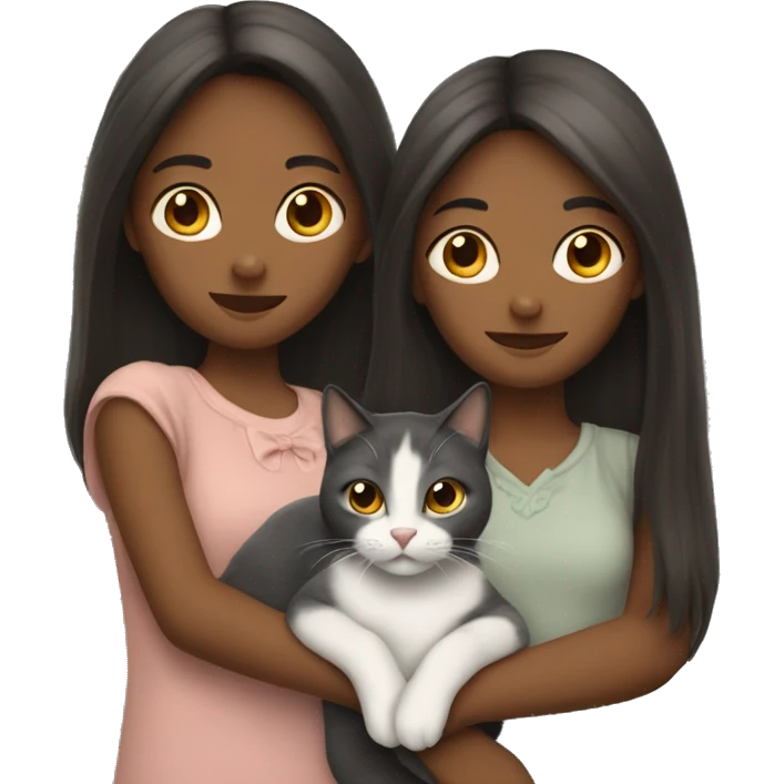 Two long hair girls and two cats in hands emoji