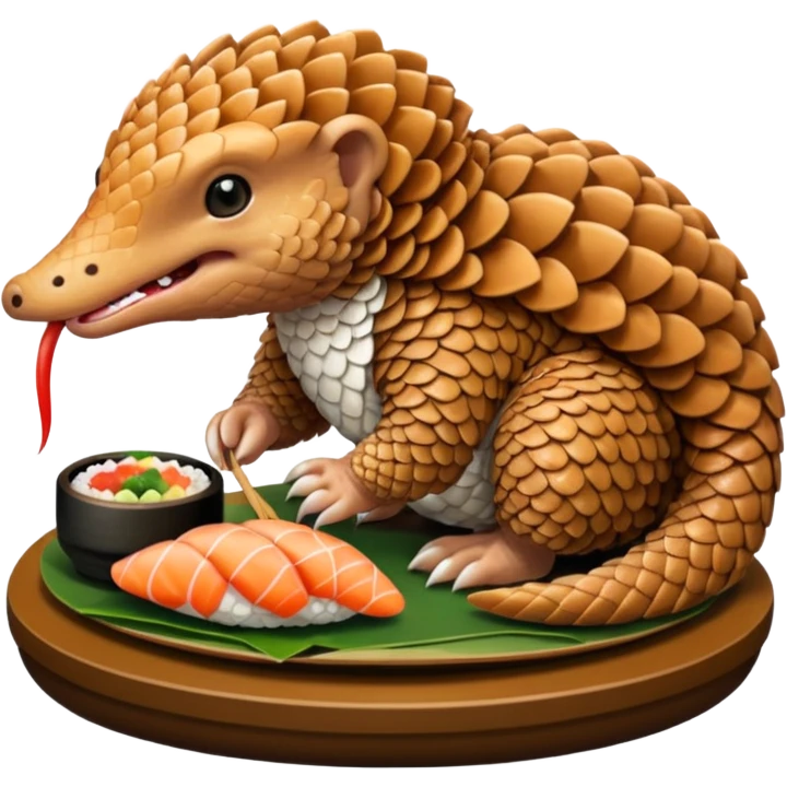 A pangolin eating sushi emoji