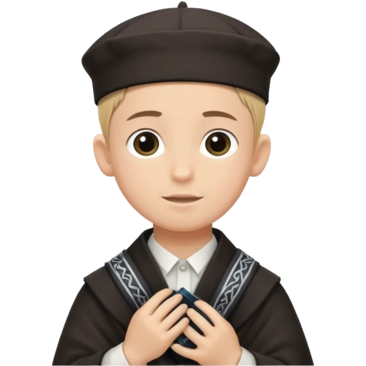 a boy with kippa and not a hat putting on tefillin emoji