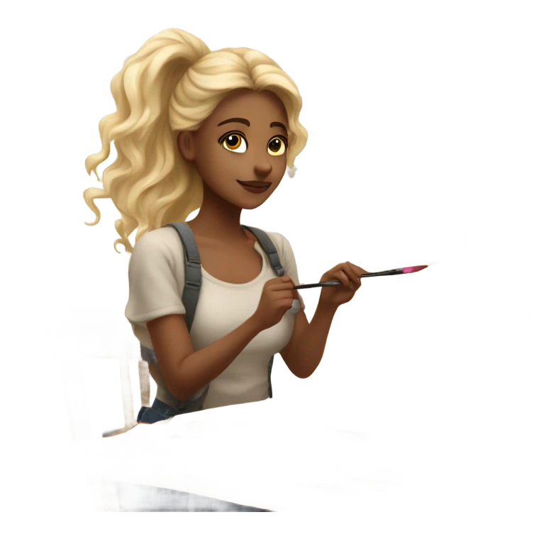 Blonde artist painting emoji