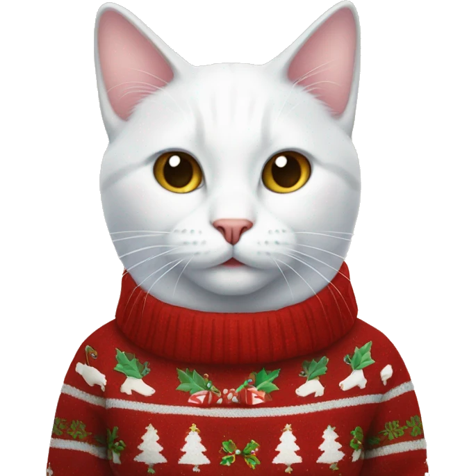 White Cat in a Christmas sweater emoji