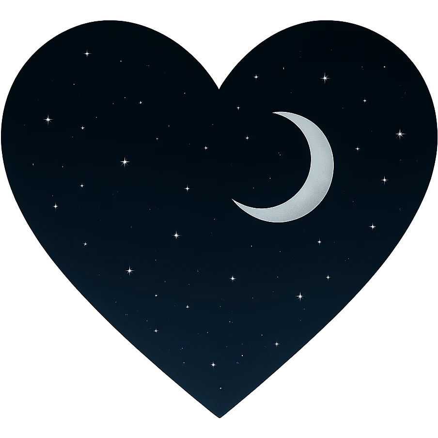 heart with a midnight sky and crescent moon, clean digital illustration emoji