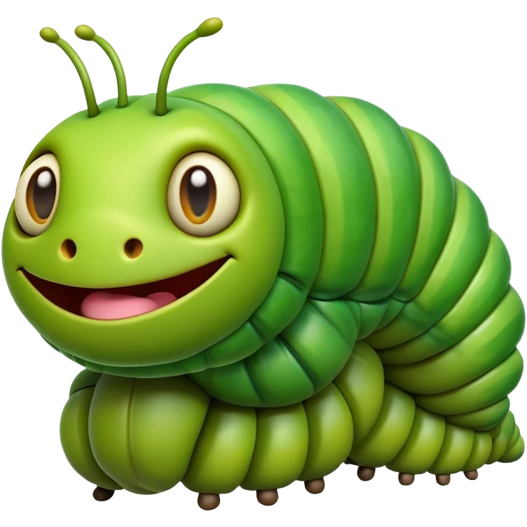 Cinematic Realistic Comical Caterpillar Portrait Emoji, Head tilted dramatically with an exaggeratedly amused expression, featuring a strikingly detailed segmented body in vibrant green with bold natural banding and wide, expressive eyes full of playful disbelief, rendered with lifelike texture and vivid natural colors, high shine, dramatic yet playful, styled with an air of cheeky garden mischief, soft glowing outline, capturing the essence of a spirited and over‐the‐top caterpillar that looks ready to wiggle its way into viral fame! emoji