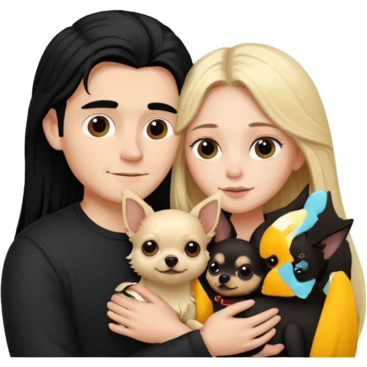  Pareja Chico pelo largo rubio.chica pelo largo negro y chihuahua negro  emoji