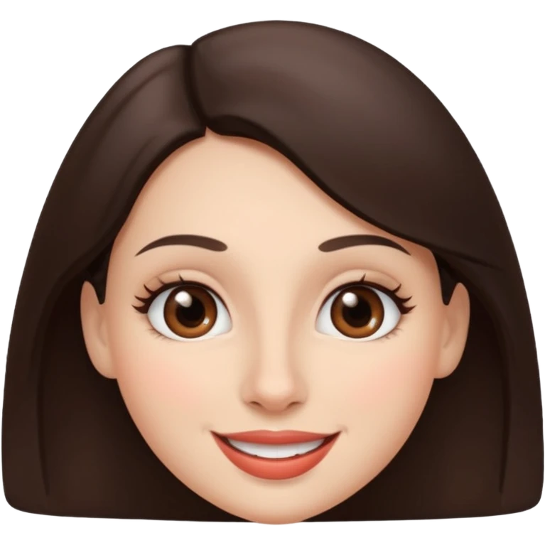 French brunette with brown eyes and full lips with big smile and round nose emoji