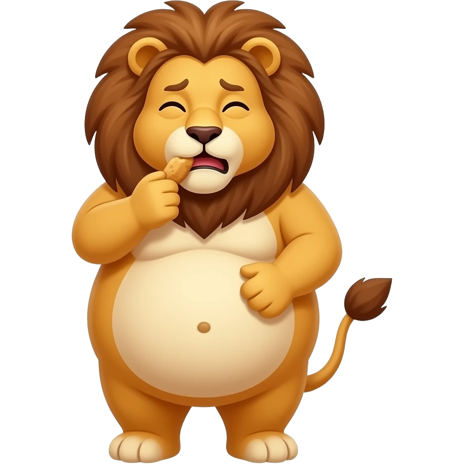 Make this Lion fat,make her eat until she is about to pop,she has a tummy ache,A bellybutton. emoji